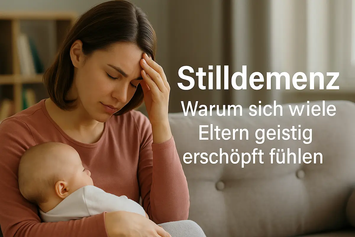 Junge Mutter mit Baby zeigt Erschöpfung – Stilldemenz als Gefühl geistiger Überlastung in der frühen Elternschaft